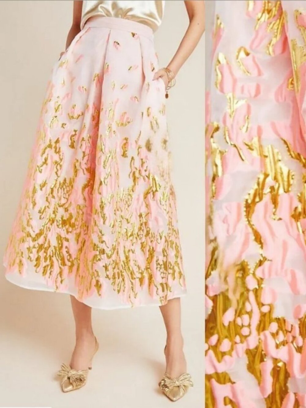 NWT Anthropologie Soleil Gold-Accented Jacquard Maxi Skirt 10